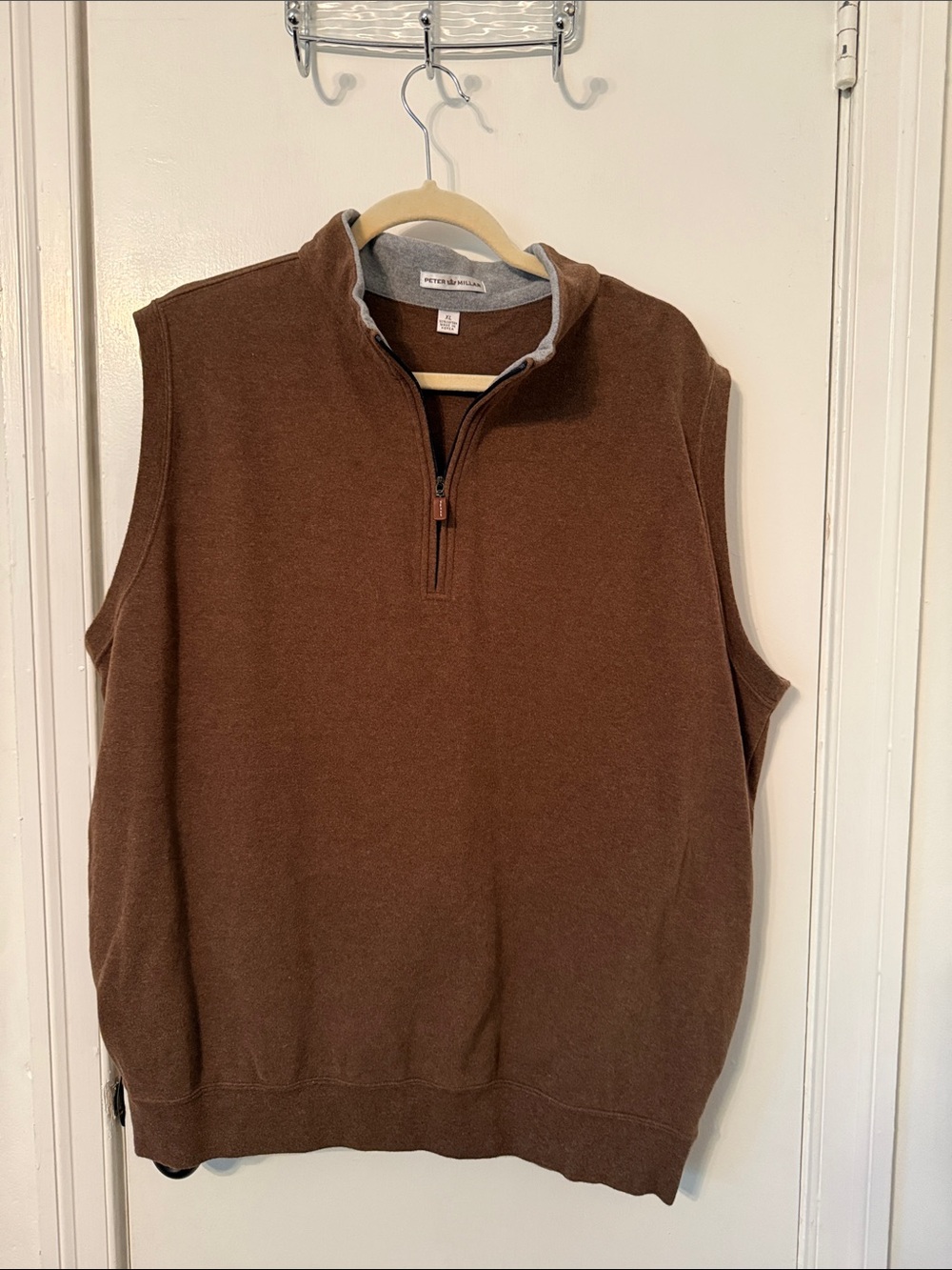 Peter Millar Brown Quarter-Zip Sweater Vest with Gray Trim